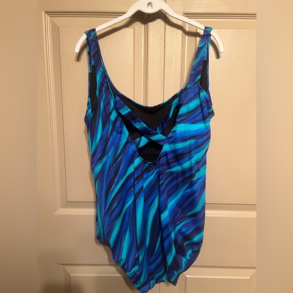 Vibrant Blue and Green Women's One Piece Swimsuit - Picture 2 of 5
